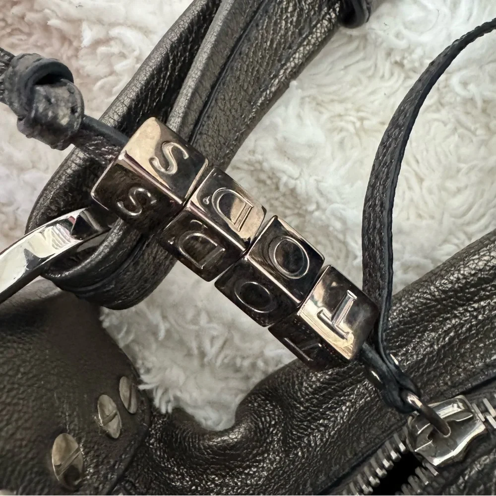 JP Tod's Vintage Mercer Metallic Leather Shoulder Studded Logo Bag